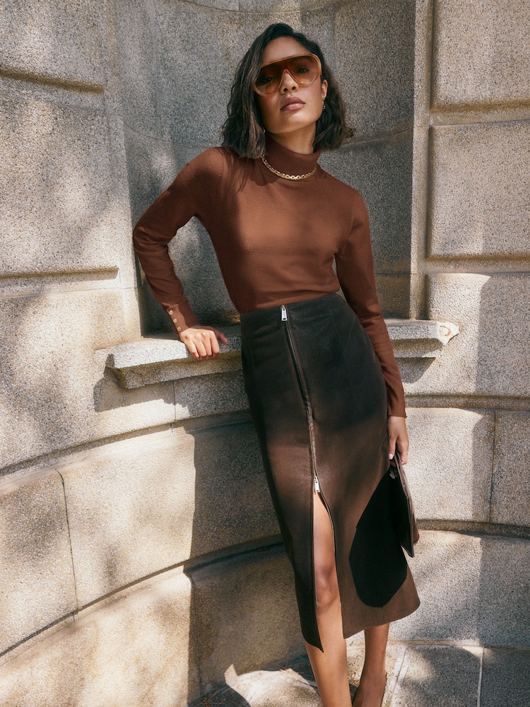Friends Like These Tan Brown Roll Neck Knit Jumper - Image 2 of 4
