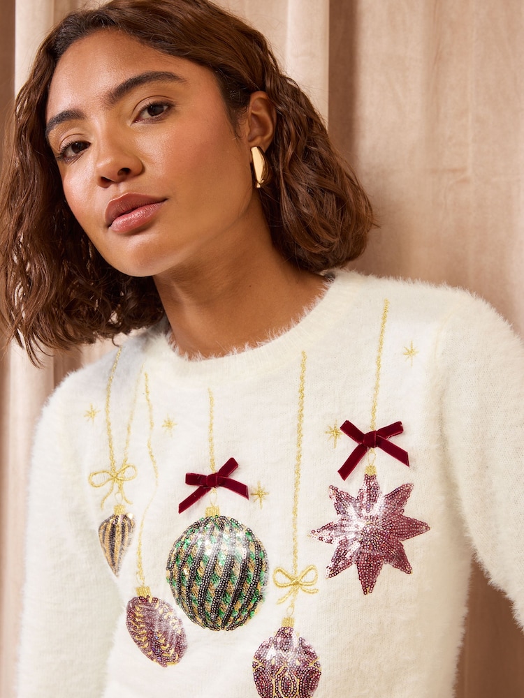 Friends Like These Ivory Eyelash Christmas Jumper - Image 2 of 5 Friends Like These Ivory Eyelash Christmas Jumper - Image 2 of 5