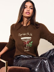 Friends Like These Chocolate Brown Espresso Christmas Graphic Jumper - Image 1 of 5