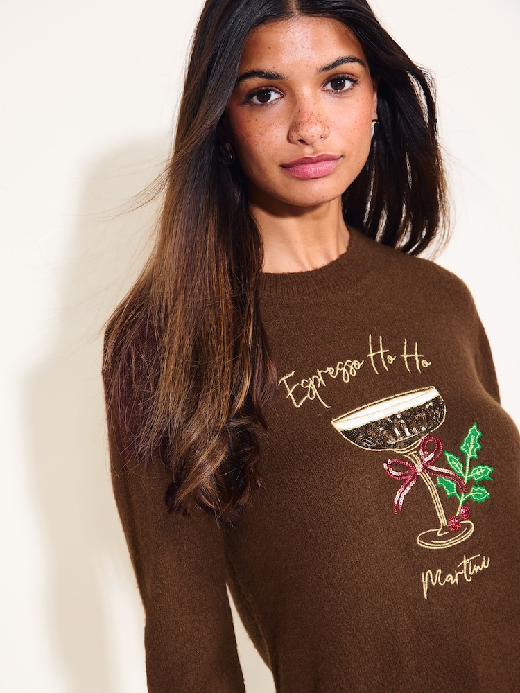 Friends Like These Chocolate Brown Espresso Christmas Graphic Jumper - Image 2 of 5