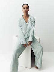 Sage Green Shadow Stripe Studio Button Through Pyjamas - Image 1 of 8
