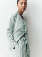 Sage Green Shadow Stripe Studio Button Through Pyjamas - Image 2 of 8