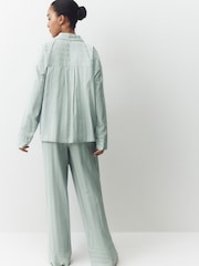Sage Green Shadow Stripe Studio Button Through Pyjamas - Image 3 of 8