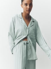 Sage Green Shadow Stripe Studio Button Through Pyjamas - Image 4 of 8
