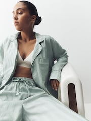 Sage Green Shadow Stripe Studio Button Through Pyjamas - Image 5 of 8