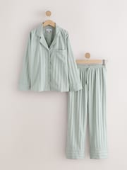 Sage Green Shadow Stripe Studio Button Through Pyjamas - Image 6 of 8
