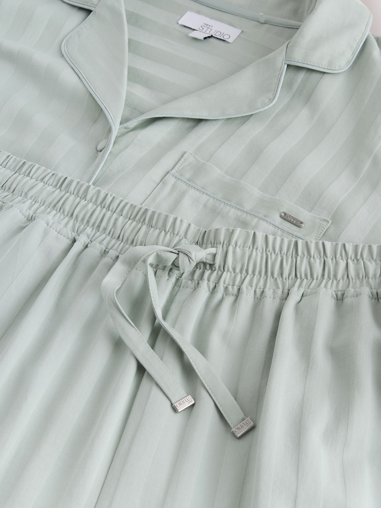 Sage Green Shadow Stripe Studio Button Through Pyjamas - Image 8 of 8 Sage Green Shadow Stripe Studio Button Through Pyjamas - Image 8 of 8