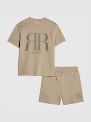 River Island Green RR Logo T-Shirt & Shorts Sets - Image 1 of 5