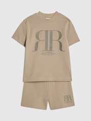River Island Green RR Logo T-Shirt & Shorts Sets - Image 3 of 5