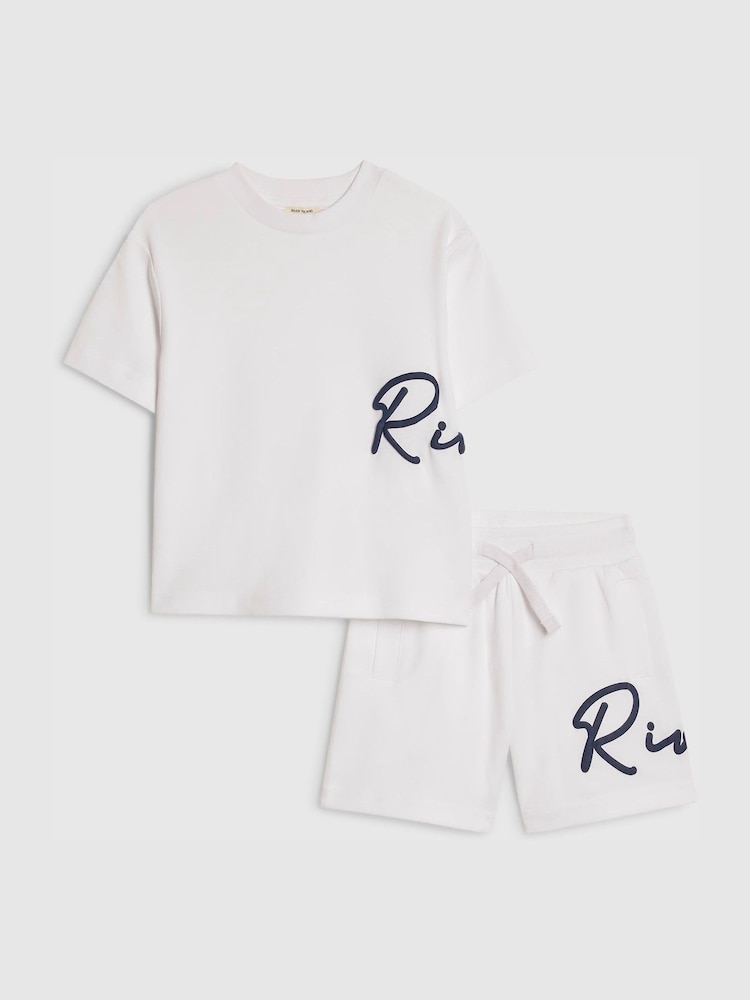River Island White T-Shirt & Short Set - Image 1 of 5 River Island White T-Shirt & Short Set - Image 1 of 5