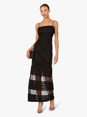 Adrianna By Adrianna Papell Black Ruffle Knit Long Dress - Image 1 of 6