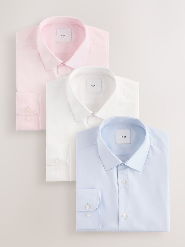 Multi Slim Fit Easy Care Single Cuff Oxford Smart Shirts 3 Pack - Image 1 of 5