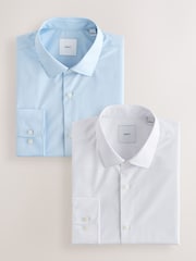 White/Blue Easy Care Regular Fit Single Cuff Smart Shirts 2 Pack - Image 1 of 13