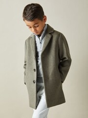 Reiss Green Smoke Gable 9-13 yrs Single Breasted Overcoat - Image 1 of 4