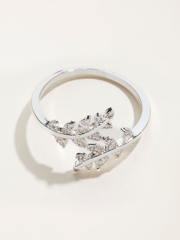 FatFace Silver Tone Leaf Adjustable Ring - Image 1 of 2