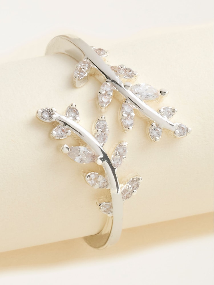 FatFace Silver Tone Leaf Adjustable Ring - Image 2 of 2