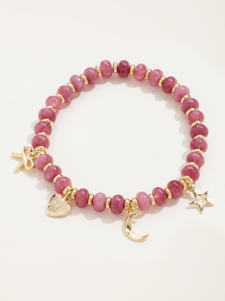FatFace Pink Bead Charm Bracelet - Image 1 of 2 FatFace Pink Bead Charm Bracelet - Image 1 of 2