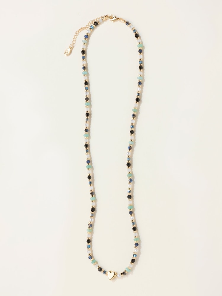 FatFace Green Heart Bead Necklace - Image 1 of 4 FatFace Green Heart Bead Necklace - Image 1 of 4