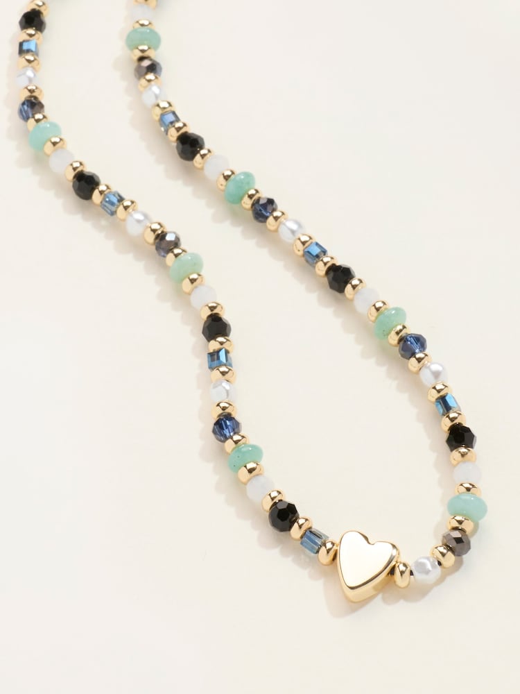 FatFace Green Heart Bead Necklace - Image 2 of 4 FatFace Green Heart Bead Necklace - Image 2 of 4