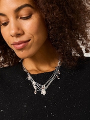 FatFace Silver Tone Layered Leaf Necklace - Image 3 of 3