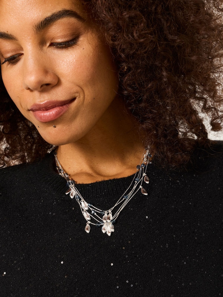 FatFace Silver Tone Layered Leaf Necklace - Image 3 of 3