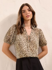 Friends Like These Bambi Print Short Sleeve Tie Detail Blouse - Image 1 of 4