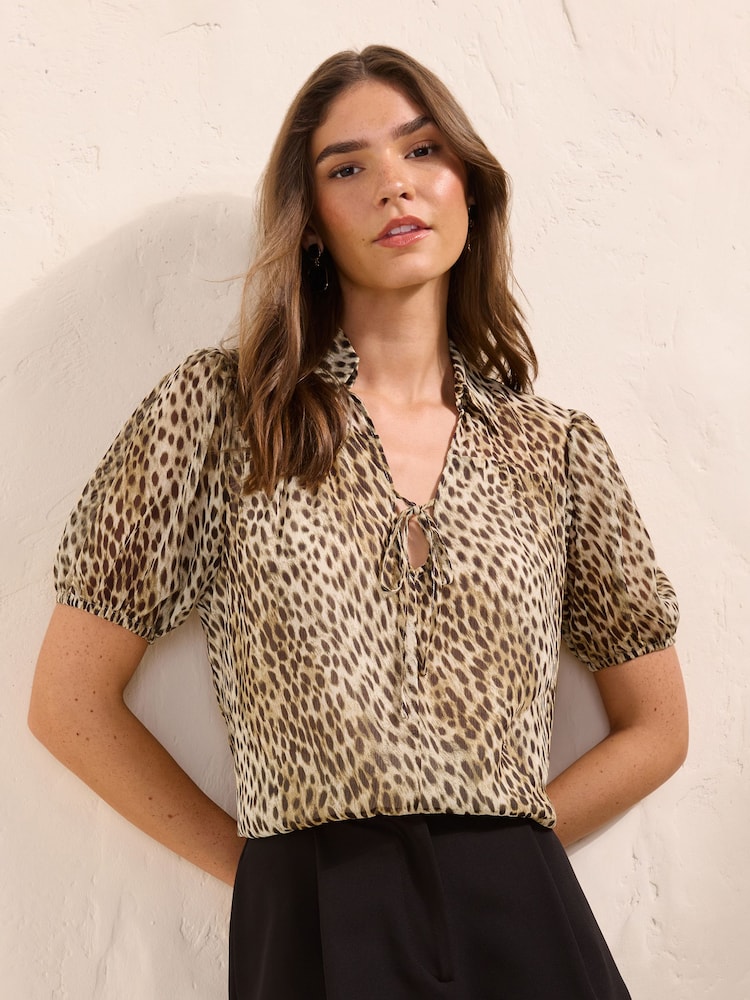 Friends Like These Bambi Print Short Sleeve Tie Detail Blouse - Image 1 of 4