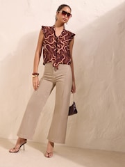 Friends Like These Red Swirl Print Sleeveless Tie Neck Blouse - Image 3 of 5