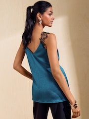 Friends Like These Teal Blue V-Neck Satin Lace Trim Vest - Image 6 of 6