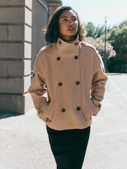 Friends Like These Neutral Cosy Funnel Neck Short Jacket - Image 4 of 6