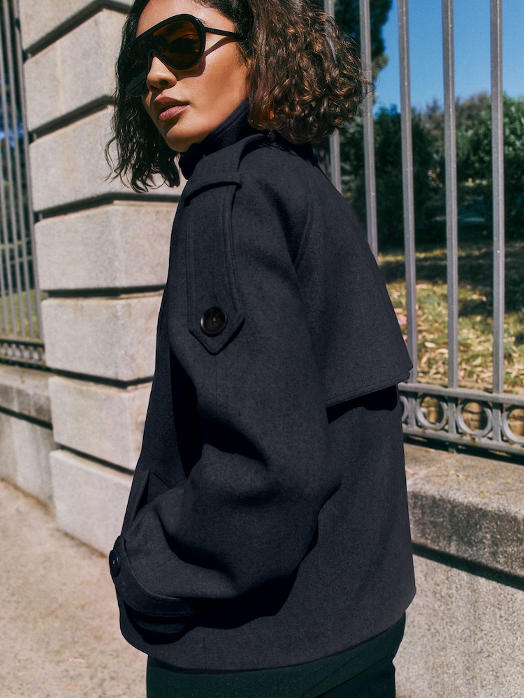 Friends Like These Navy Cosy Funnel Neck Short Jacket - Image 5 of 5 Friends Like These Navy Cosy Funnel Neck Short Jacket - Image 5 of 5