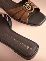 Մուգ շագանակագույն - B By Ted Baker կաշվե քառակուսի քթով մետաղական կոշիկներ - Պատկեր 6 7-ից