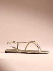 B By Ted Baker Leather Round Toe Hardware Detail Asymmetric Sandals - Image 4 of 8