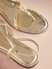 B By Ted Baker Leather Round Toe Hardware Detail Asymmetric Sandals - Image 6 of 8