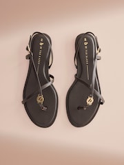 B By Ted Baker Leather Round Toe Hardware Detail Asymmetric Sandals - Image 3 of 8