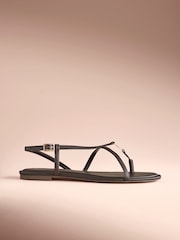 B By Ted Baker Leather Round Toe Hardware Detail Asymmetric Sandals - Image 4 of 8