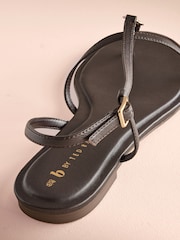 B By Ted Baker Leather Round Toe Hardware Detail Asymmetric Sandals - Image 5 of 8