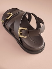 Marron chocolat - Chaussures en cuir à bout rond et semelle intérieure à lanières - Image 3 de 6
