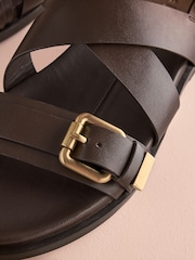 Marron chocolat - Chaussures en cuir à bout rond et semelle intérieure à lanières - Image 4 de 6