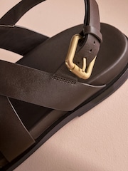 Marron chocolat - Chaussures en cuir à bout rond et semelle intérieure à lanières - Image 5 de 6