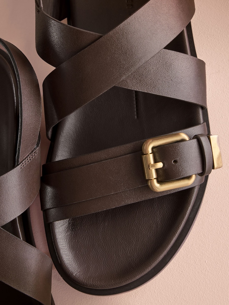 Marron chocolat - Chaussures en cuir à bout rond et semelle intérieure à lanières - Image 6 de 6