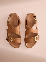 Marron fauve - Chaussures en cuir à bout rond et semelle intérieure à lanières - Image 1 de 6
