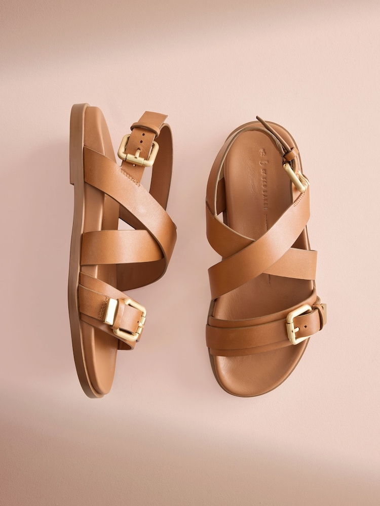 Marron fauve - Chaussures en cuir à bout rond et semelle intérieure à lanières - Image 2 de 6