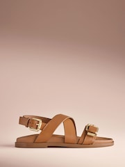 Marron fauve - Chaussures en cuir à bout rond et semelle intérieure à lanières - Image 3 de 6