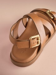 Marron fauve - Chaussures en cuir à bout rond et semelle intérieure à lanières - Image 4 de 6