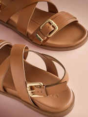 Marron fauve - Chaussures en cuir à bout rond et semelle intérieure à lanières - Image 6 de 6