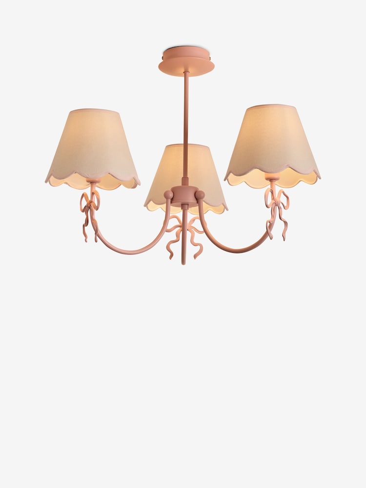 Pink Bow 3 Light Chandelier Ceiling Light - Image 1 of 5 Pink Bow 3 Light Chandelier Ceiling Light - Image 1 of 5