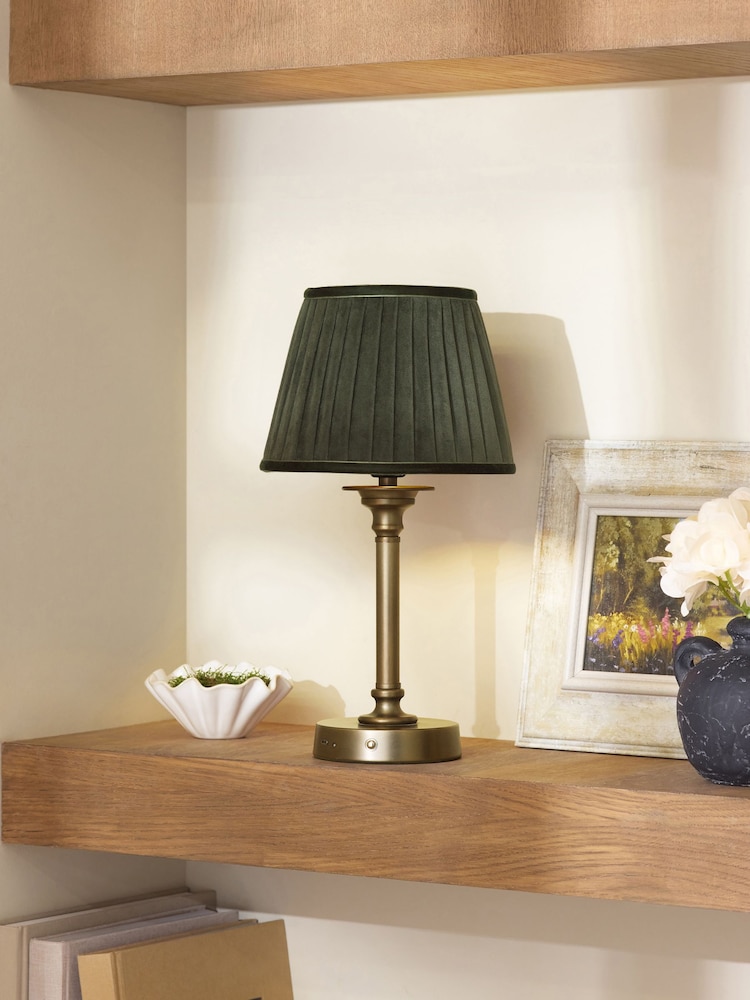 Green Velvet Pleated Lamp Shade - Image 1 of 6 Green Velvet Pleated Lamp Shade - Image 1 of 6