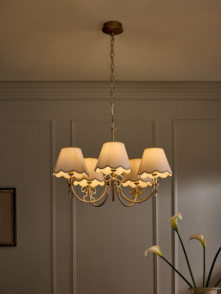 Brass Bow 5 Light Chandelier Ceiling Light - Image 1 of 5 Brass Bow 5 Light Chandelier Ceiling Light - Image 1 of 5