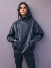Friends Like These Ultimate Textured Faux Leather Bomberjakke - Billede 1 af 6